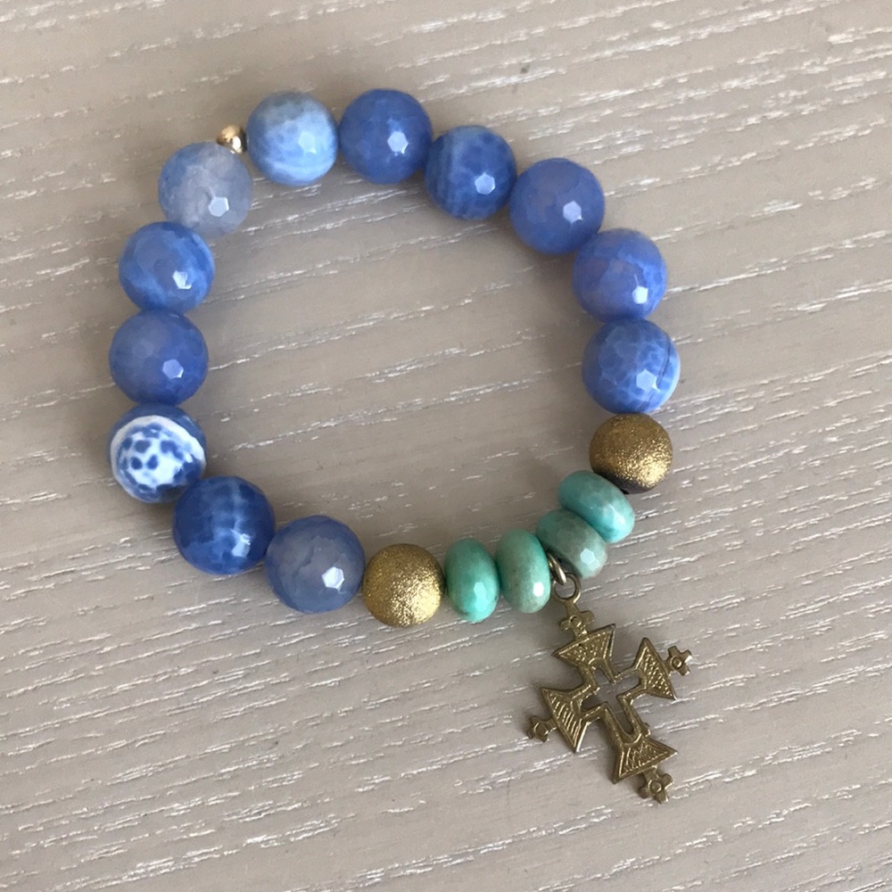 Glass bead and cross bracelet